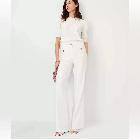 NEW $109 Ann Taylor The High Rise Patch pocket Pant Dobby Linen Blend sz 4 - Picture 3 of 4